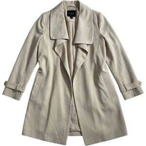 Rafaella Studio Beige Open Front Drape Trench Coat Tan Size 16 Waterfall Lapel